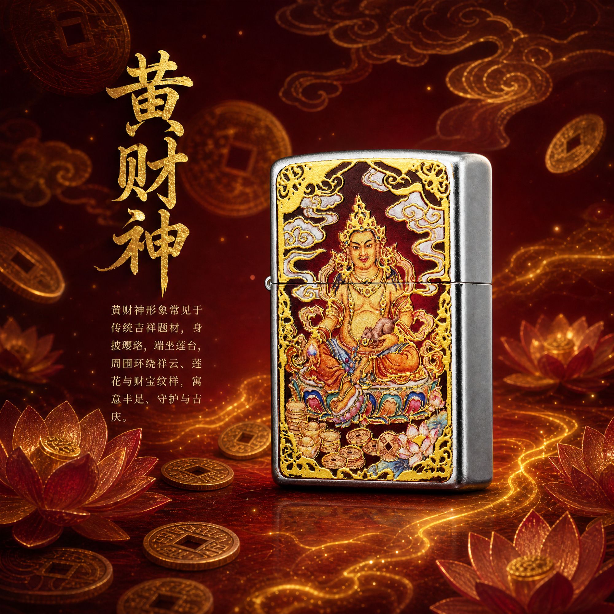 Zippo 【黄财神】 送男友长辈生日礼物 正版防风煤油火机寓意守护