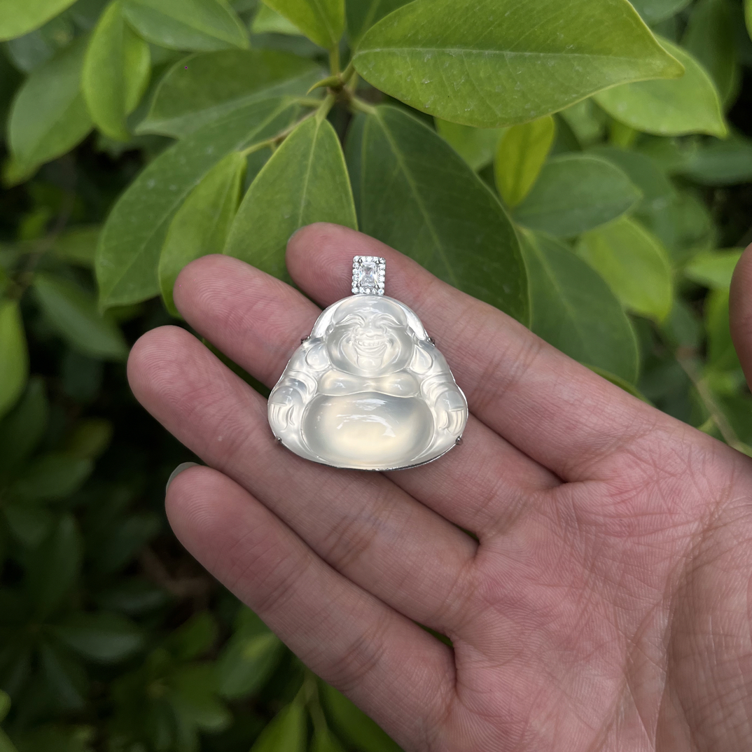 S925银镶玉髓佛公吊坠