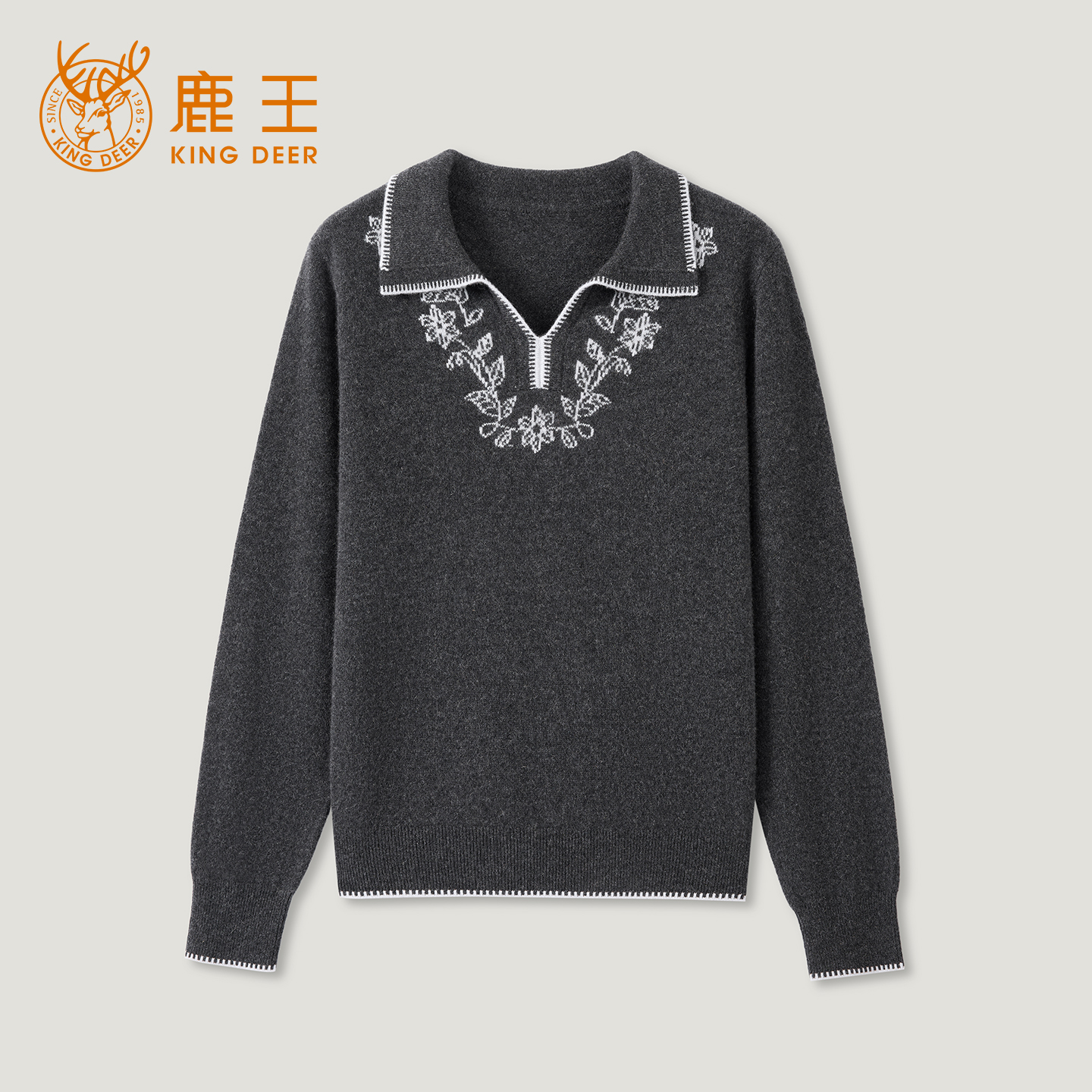 King Deer/鹿王秋冬新款女式长袖POLO领羊绒衫L805948