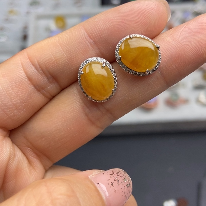 翡翠耳饰银S925镶嵌戒指