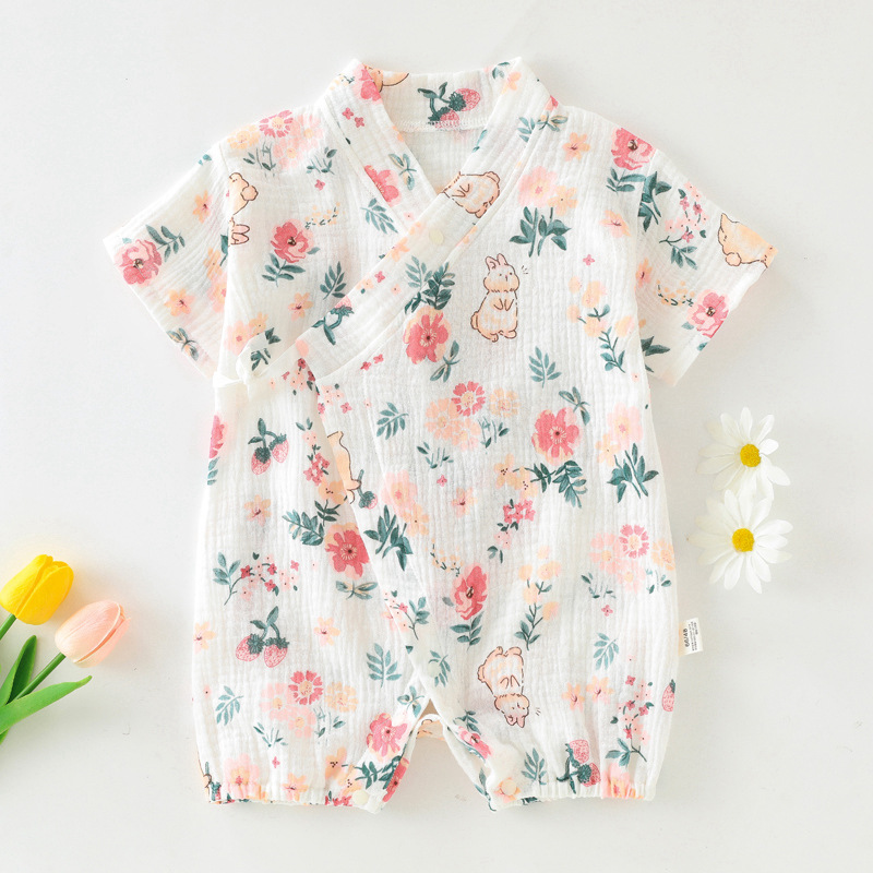 婴儿衣服短袖连体衣夏季a类纱布纯棉薄款宝宝哈衣新生儿爬服夏装