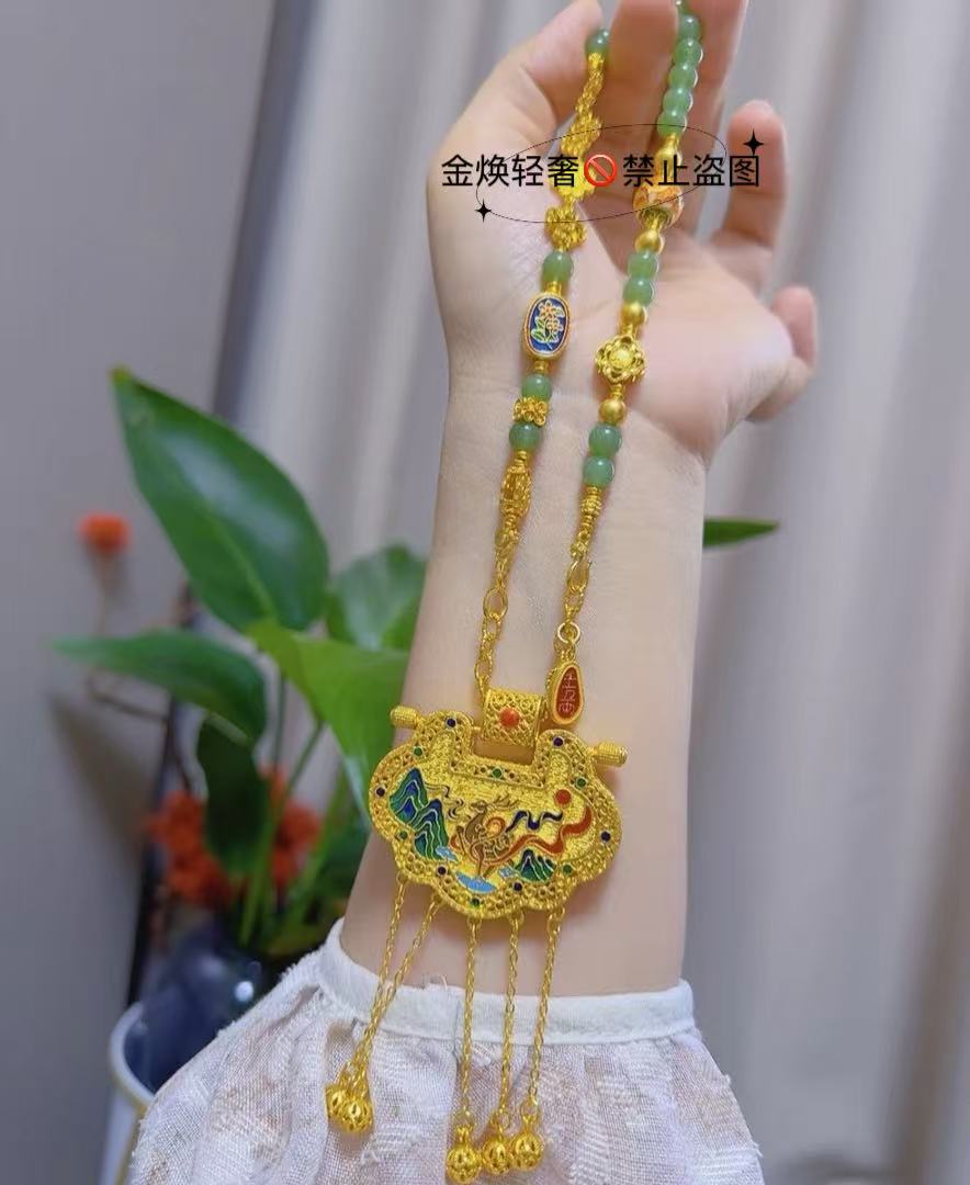 合金珐琅项链 新款绿野丛林配天子门生项链毛衣链  中国风珐琅