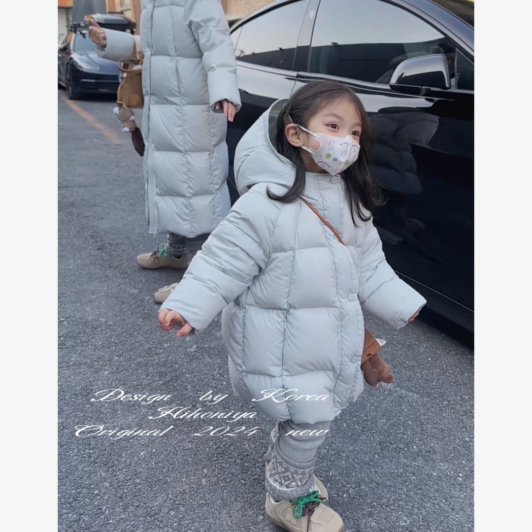 云朵泡芙儿童羽绒服女童中长款2025加厚白鸭绒连帽过膝羽绒面包服