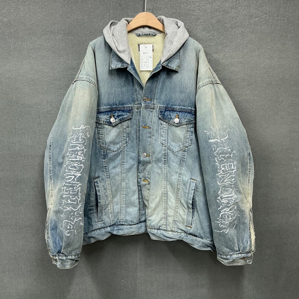 99新 Balenciaga/巴黎世家 火焰涂鸦羊羔毛牛仔帽衫外套/98新3码