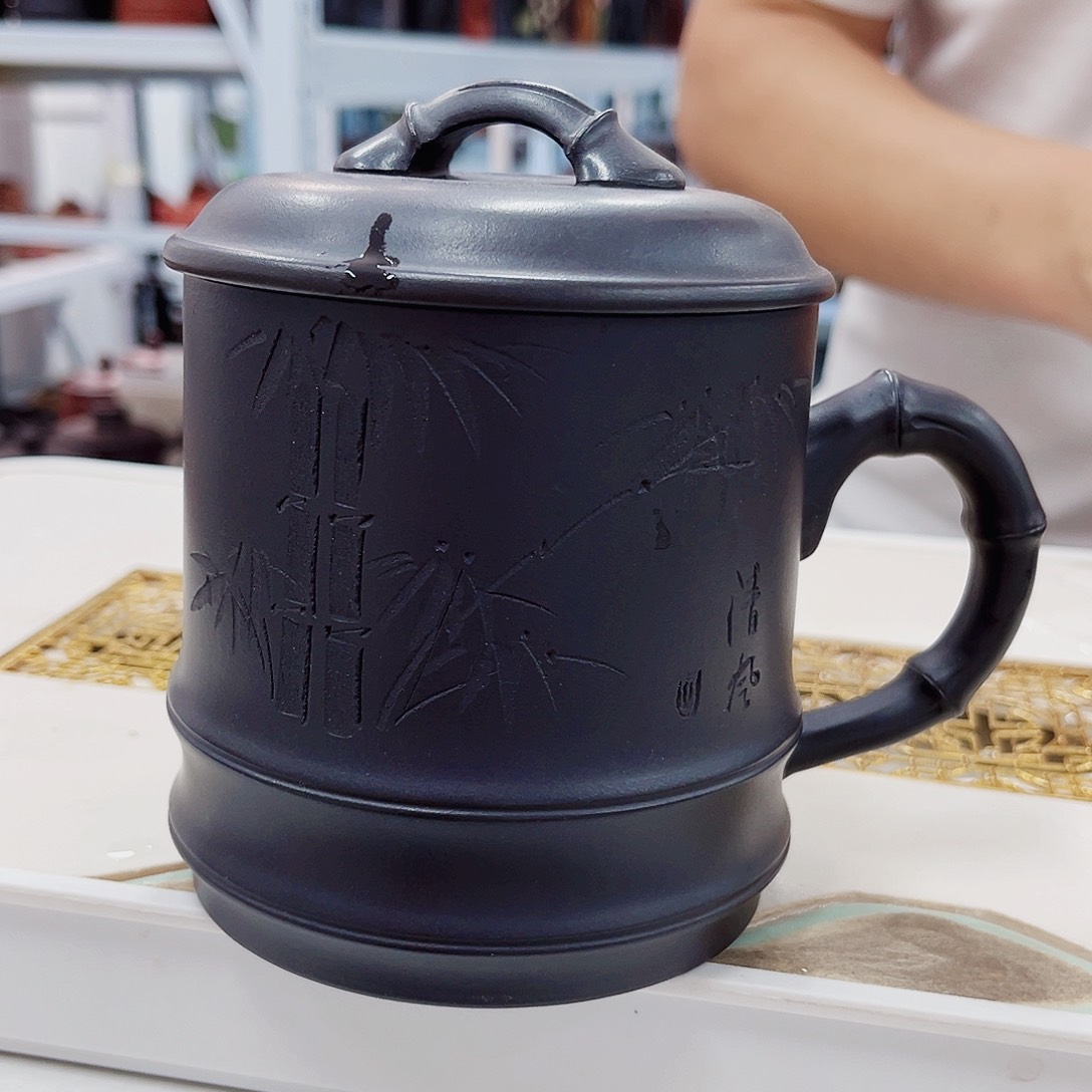 茶杯紫砂“竹报平安”大容量盖杯
