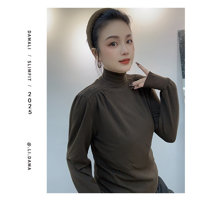 大码利-冬上新【肩膀刺绣打底衫长袖】显瘦长袖上衣宽松加绒秋冬