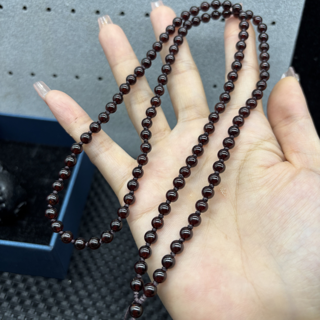 精美天然石榴石圆珠5mm紫色玉石挂件绳毛衣链长链多圈手链百搭款