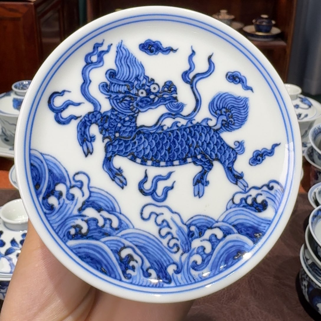 青花雯华堂手绘盖置