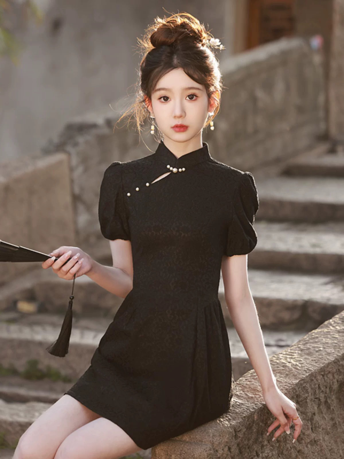 【2036 留洋白月光 黑色】显瘦气质修身优雅复古中国风旗袍