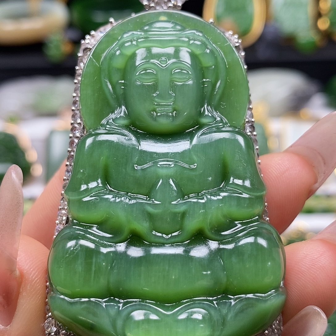 和田玉颈饰银S925镶嵌