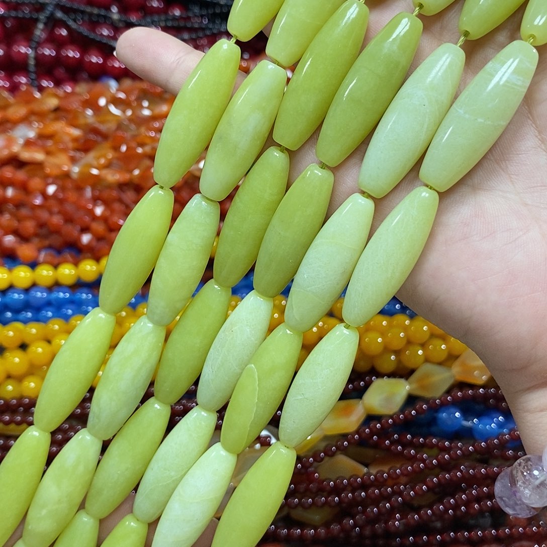 玛瑙/玉髓未镶嵌珠宝半成品岫玉天珠一条卡10*30mm