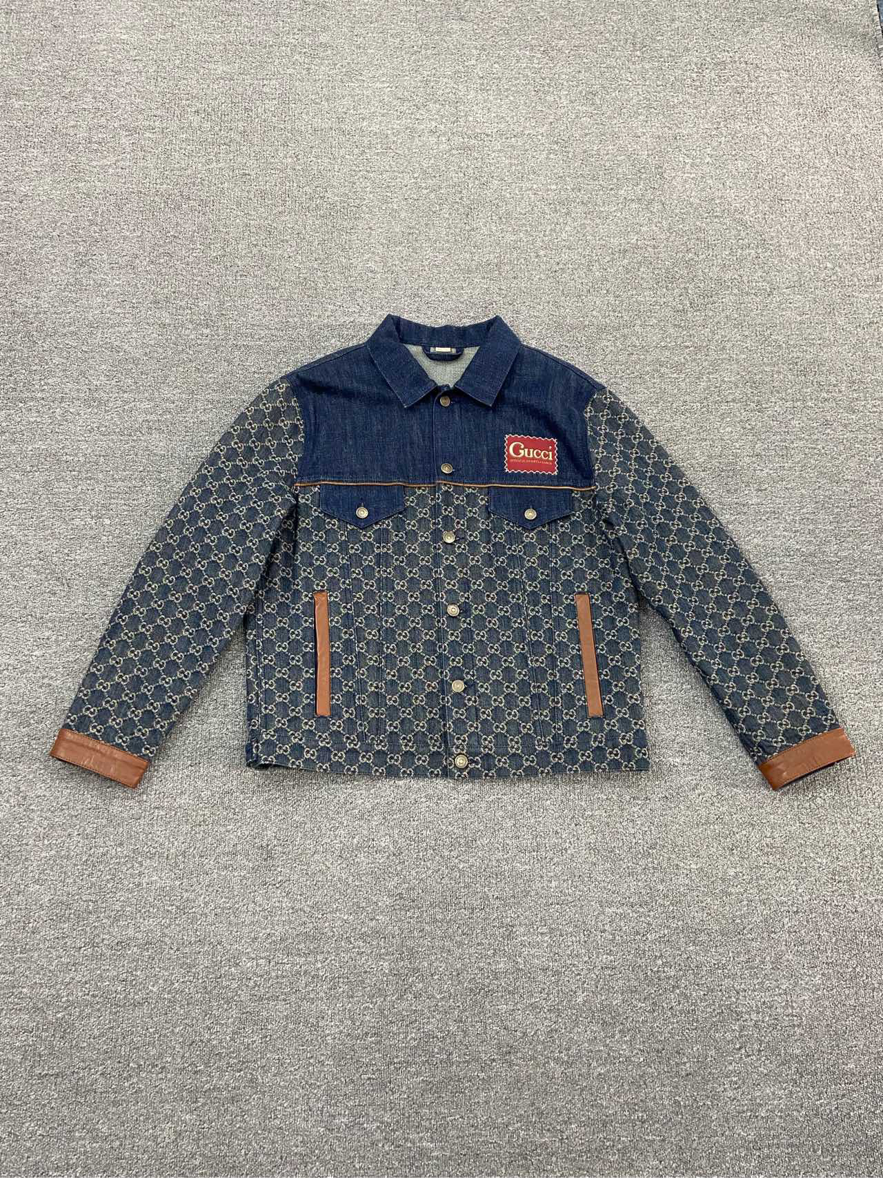 99新 GUCCI/古驰 拼接满印牛仔外套/蓝色/44码