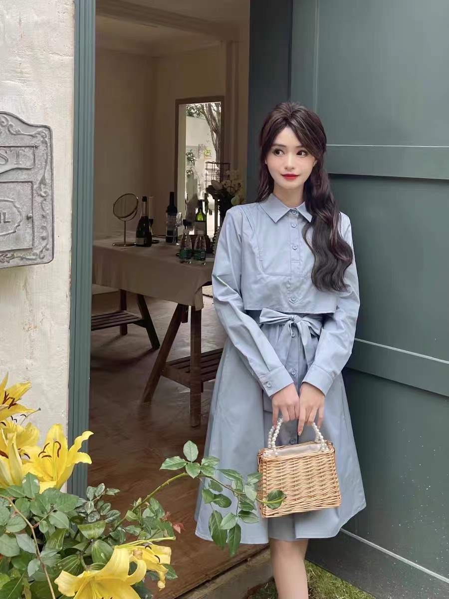 春秋装女装长袖收腰连衣裙