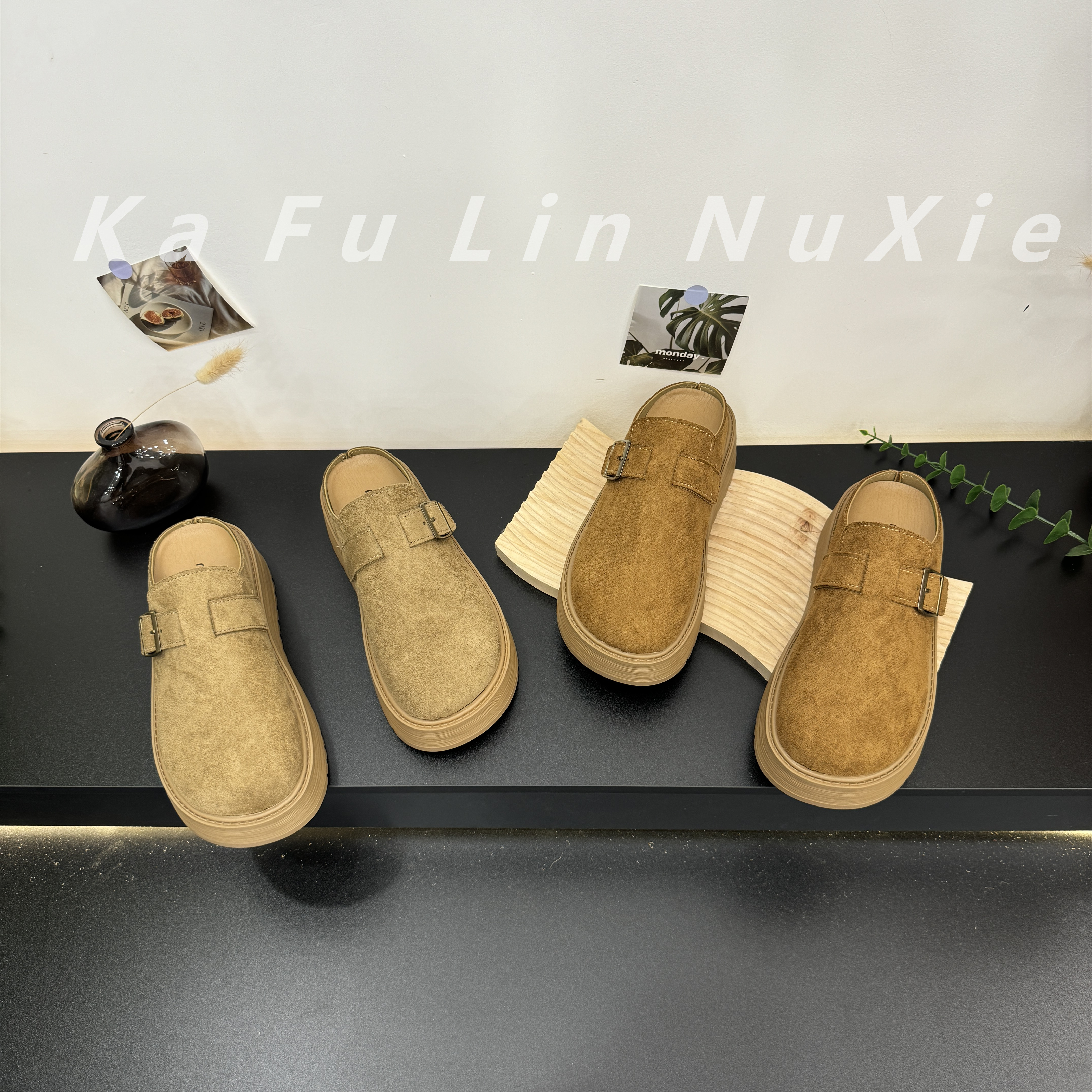 【卡芙琳shoes】松糕厚底勃肯包头半拖鞋女外穿2025新款一脚蹬拖鞋