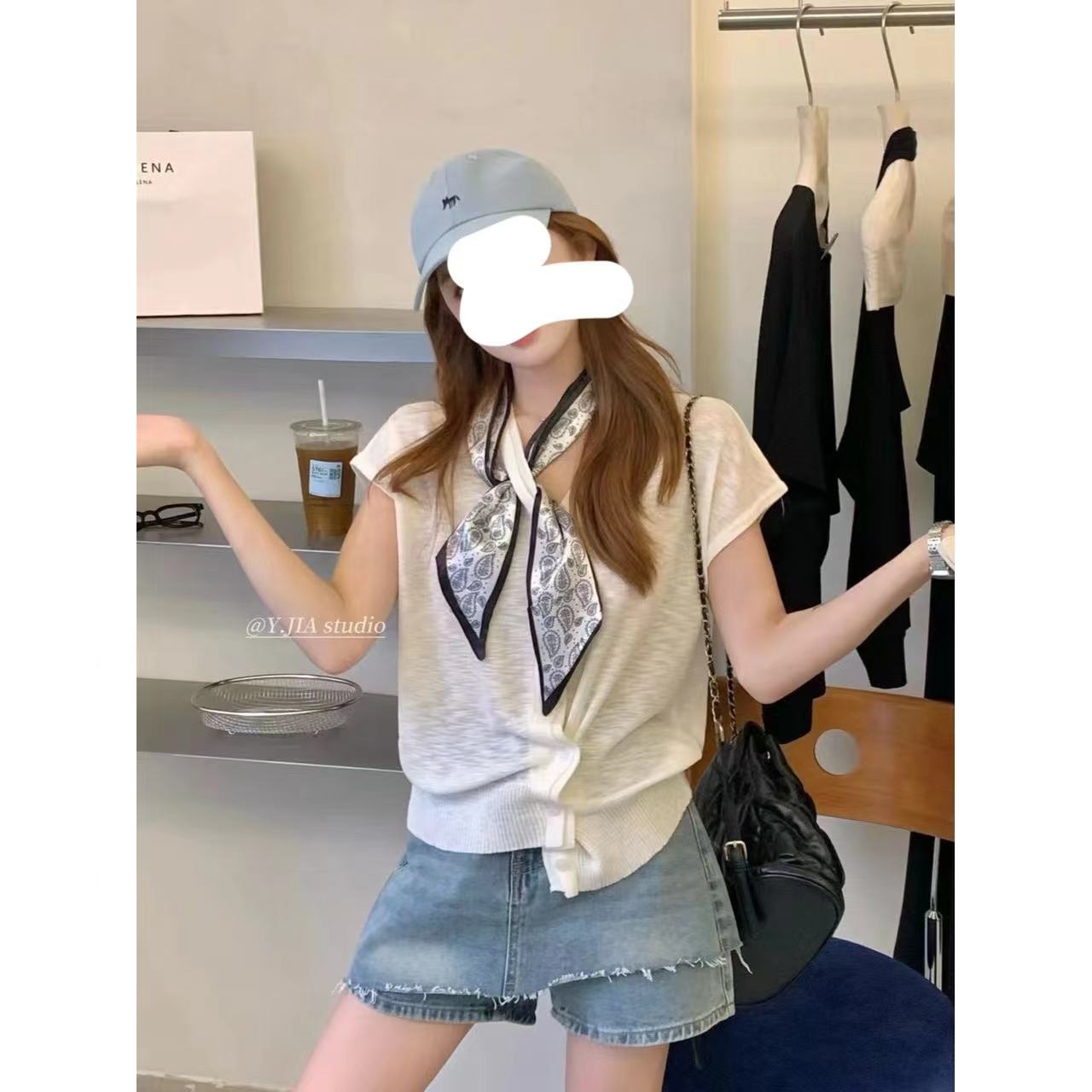 6737圆领夏季落肩袖显瘦无袖毛针织衫不规则性感风国风