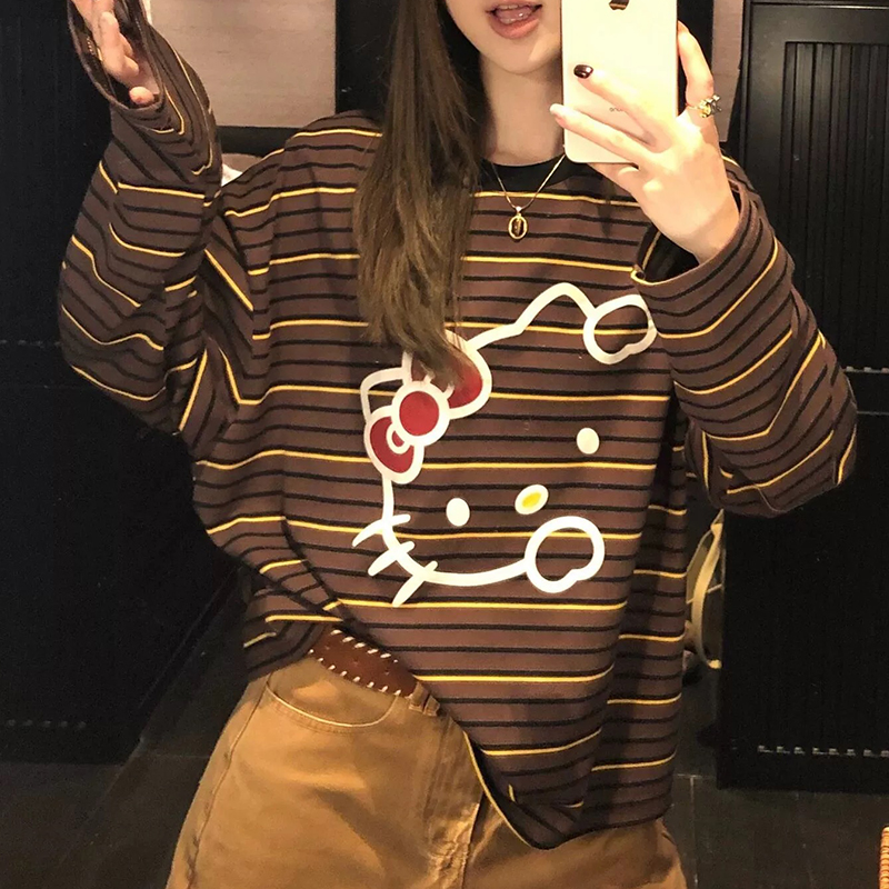【丹姐家~Kitty猫条纹长袖~】韩系百搭减龄T恤
