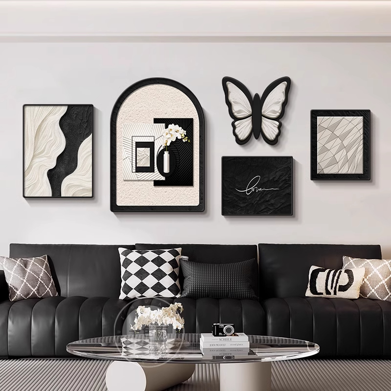 现代简约客厅装饰画法式沙发背景墙挂画轻奢高级感抽象组合壁画