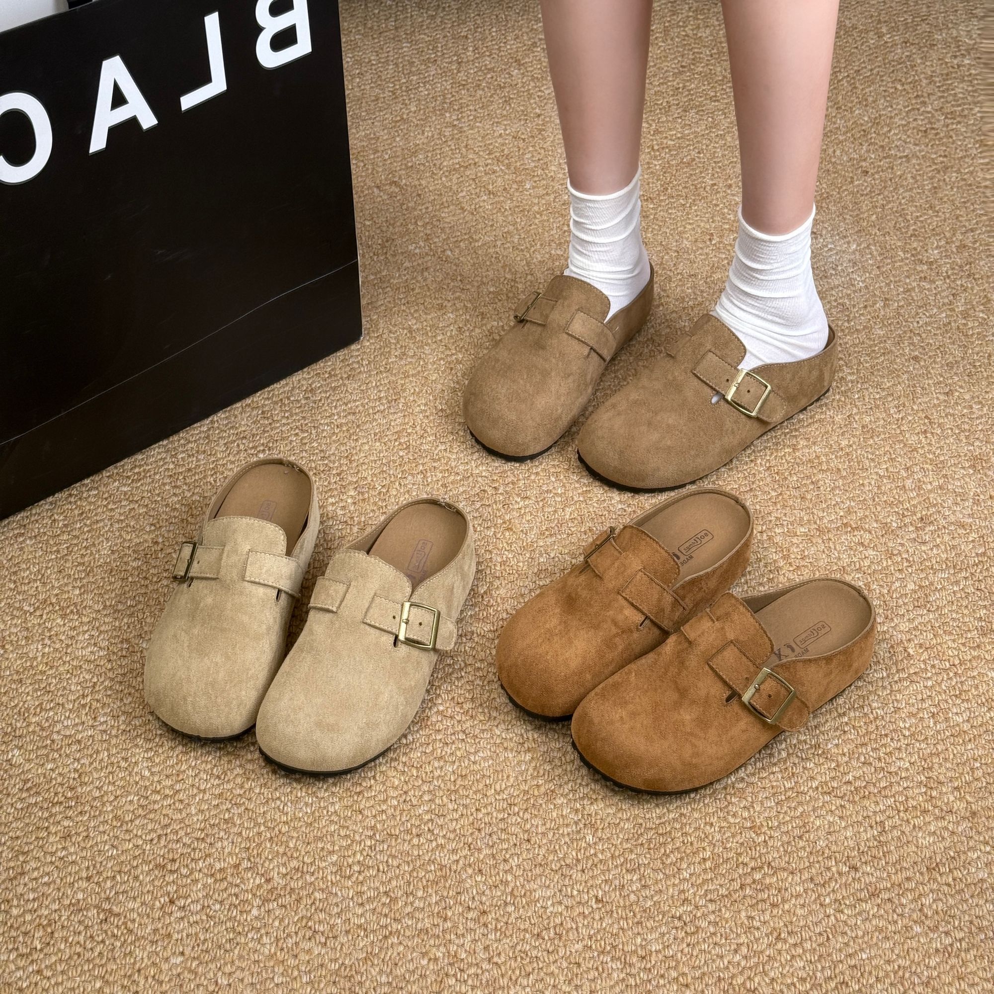 Tagabe复古包头懒人半拖鞋女春夏秋新款琥珀风内增高厚底勃肯鞋