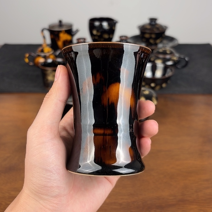 瓷玳瑁釉束腰啤酒杯