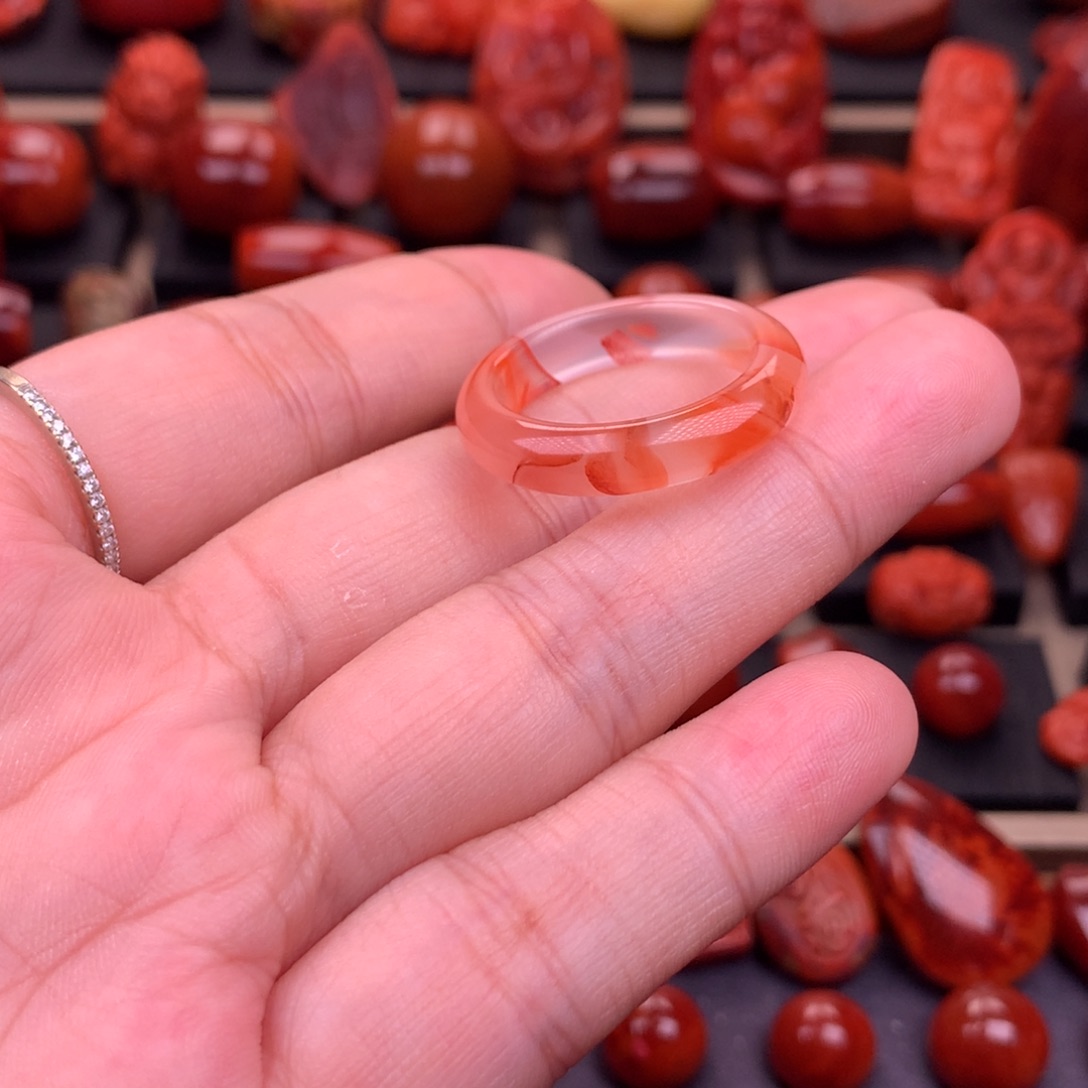 南红玛瑙未镶嵌川料冰飘戒圈19.5mm