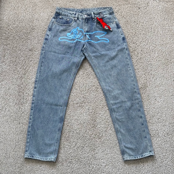 小飞狗 直筒裤美日潮炸街印花男破洞磨边水洗牛仔裤卡通百搭时尚