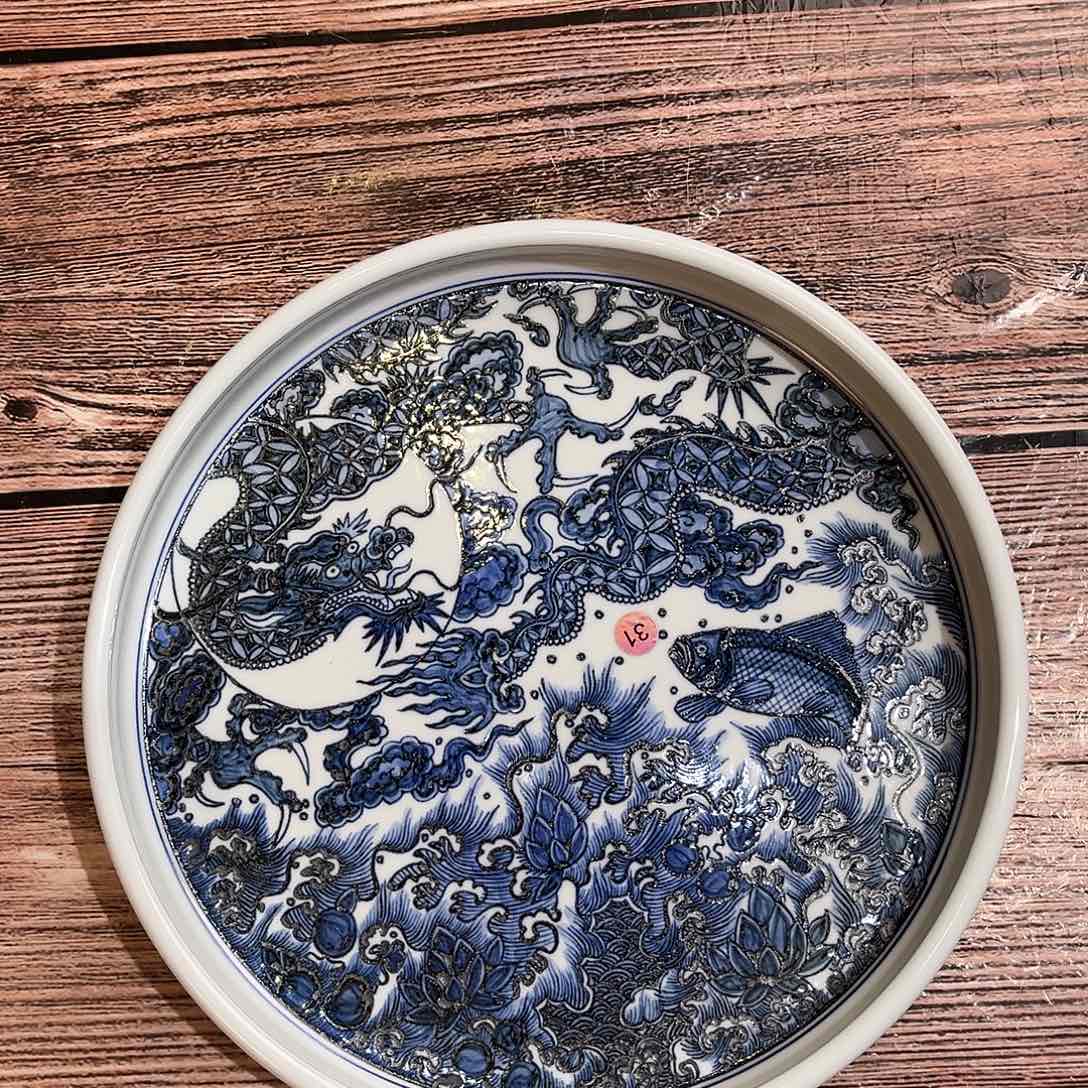 微瑕透明釉鱼化龙壶承
