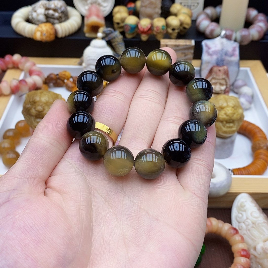 驼骨手串/手链16mm黑驴蹄花蜜色骨
