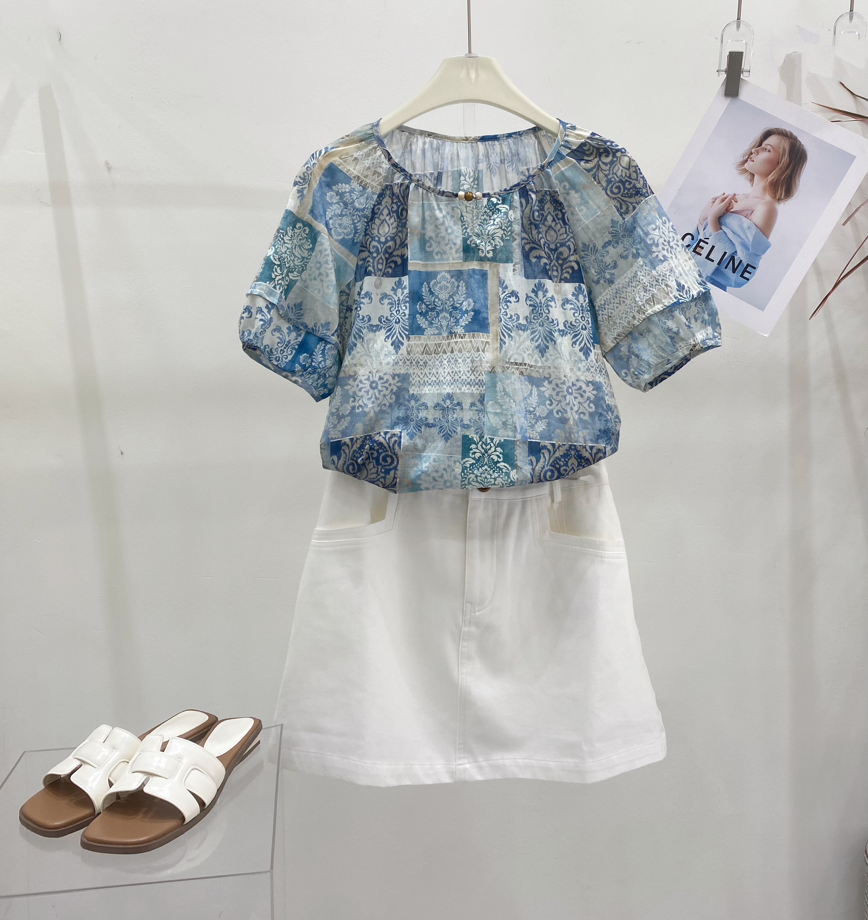 夏季新款，薄款蓝色韩系小衫