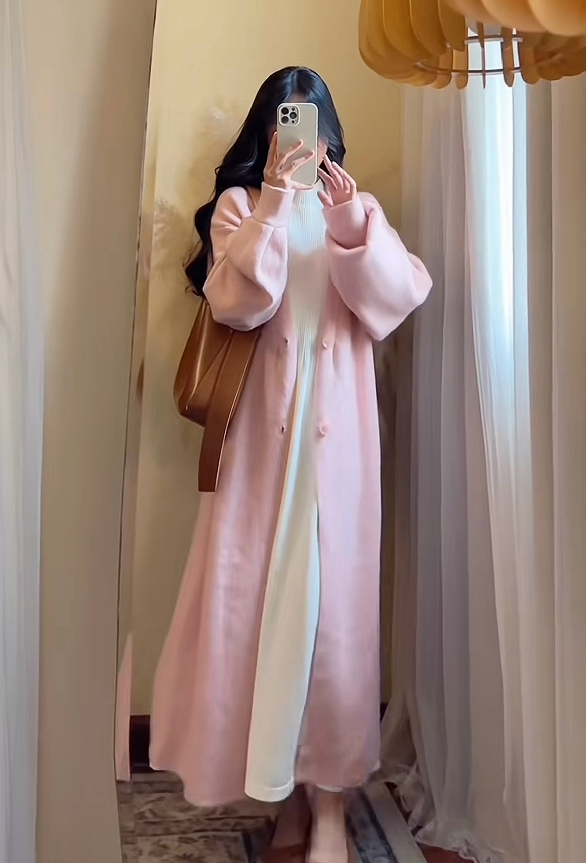 【ROUROU】少女心结｜韩系秋冬粉色毛衣外套针织连衣裙时尚两件套