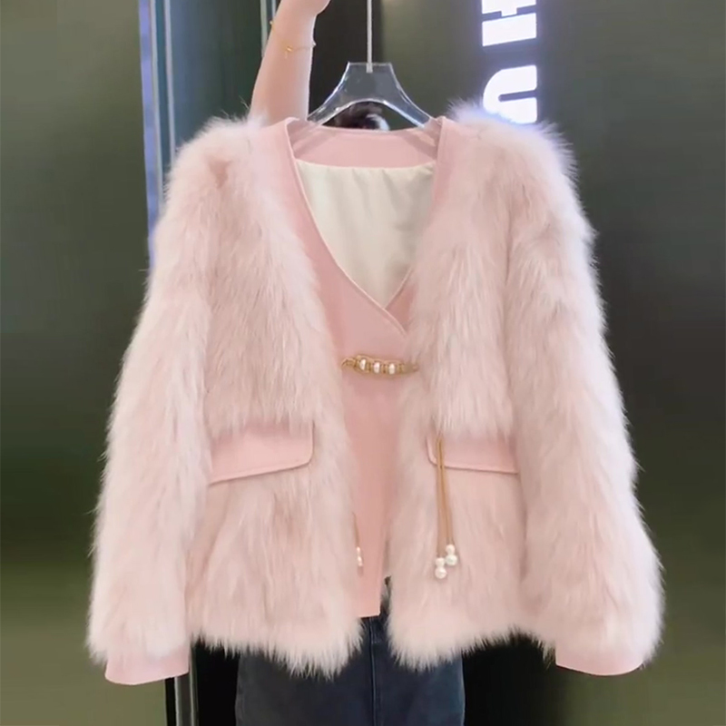 冬季新款国风新中式拼接盘扣仿狐狸毛毛绒绒外套女潮30259#