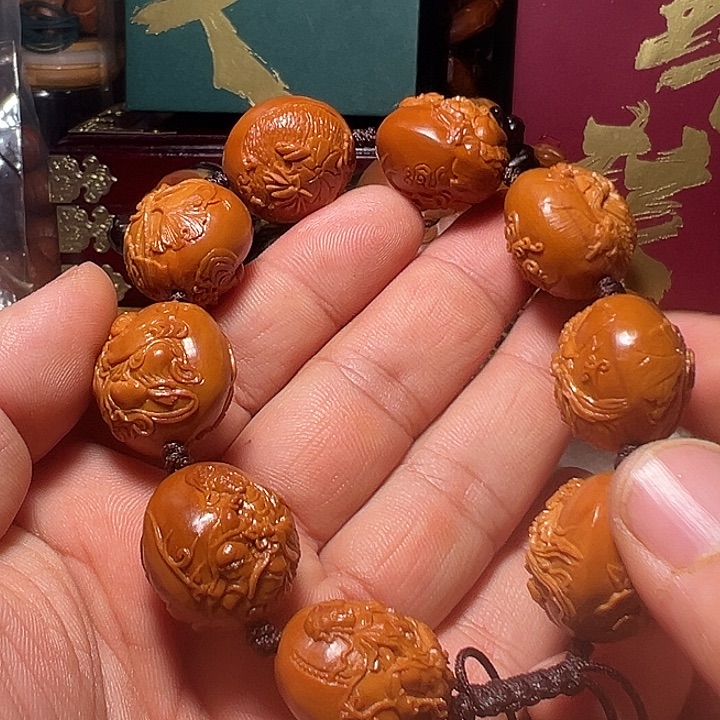 白***水手串/手链橄榄核梅林铁核观音浮雕