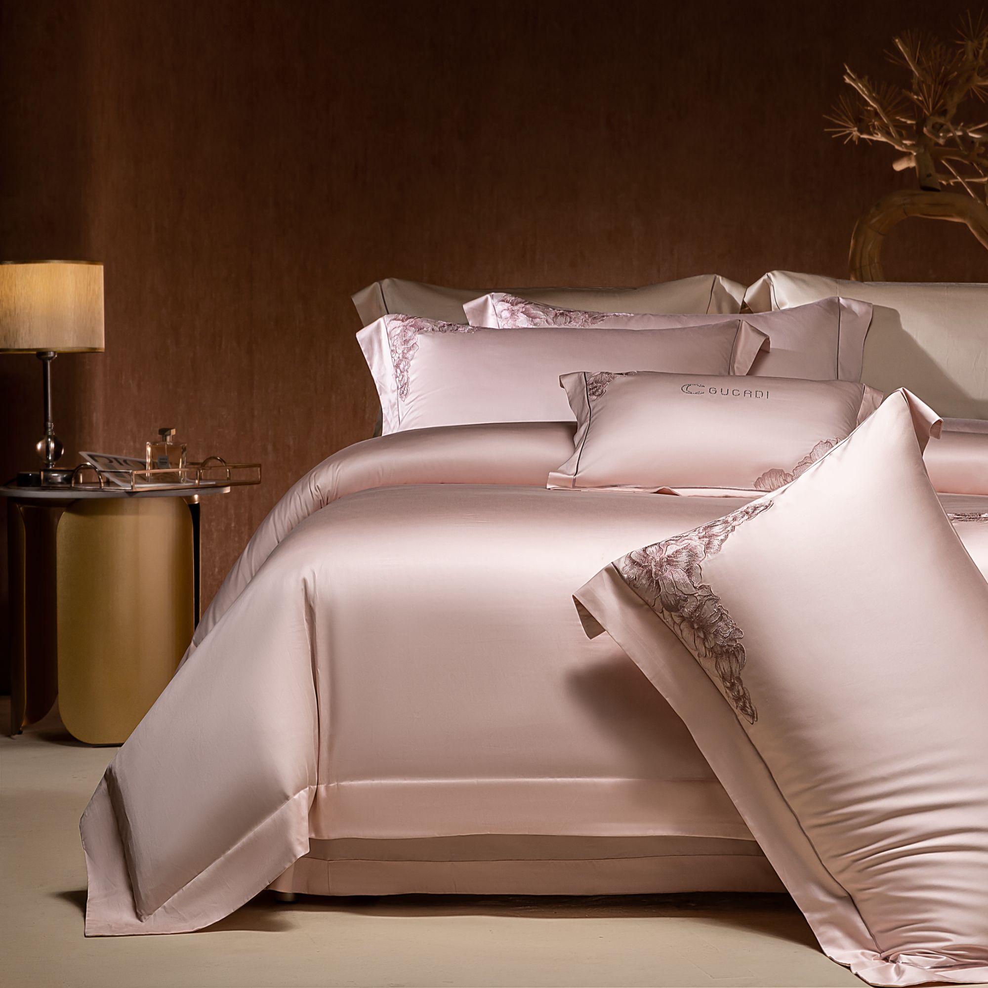 【GUCADI-花开富贵】—— 双股线天熠缎重工刺绣绣花四件套