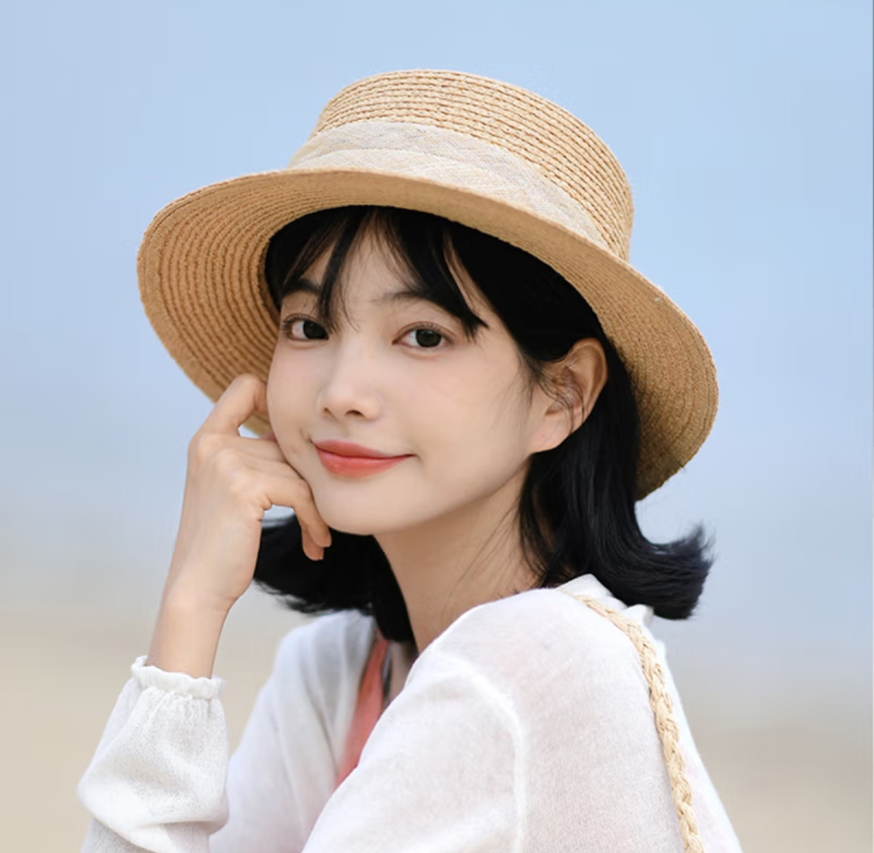 S04 黑字拉菲草渔夫帽经典时尚百搭帽子