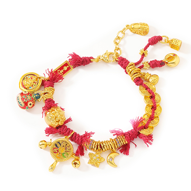 铜合金珐琅手链 吉言金多宝盘缠手链 原创定制女款编织绳盘缠串