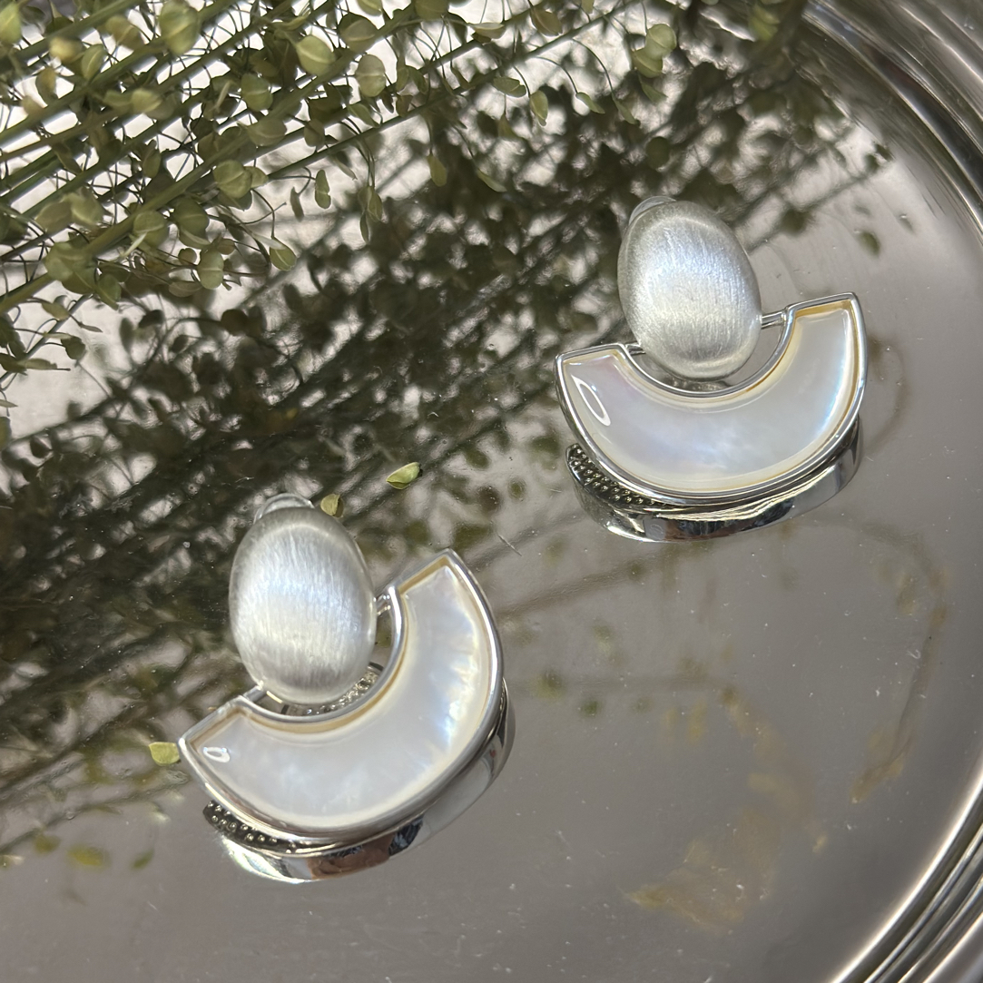 合金贝壳耳饰 耳饰法式镶嵌复古小众耳环气质耳夹设计感耳扣素款