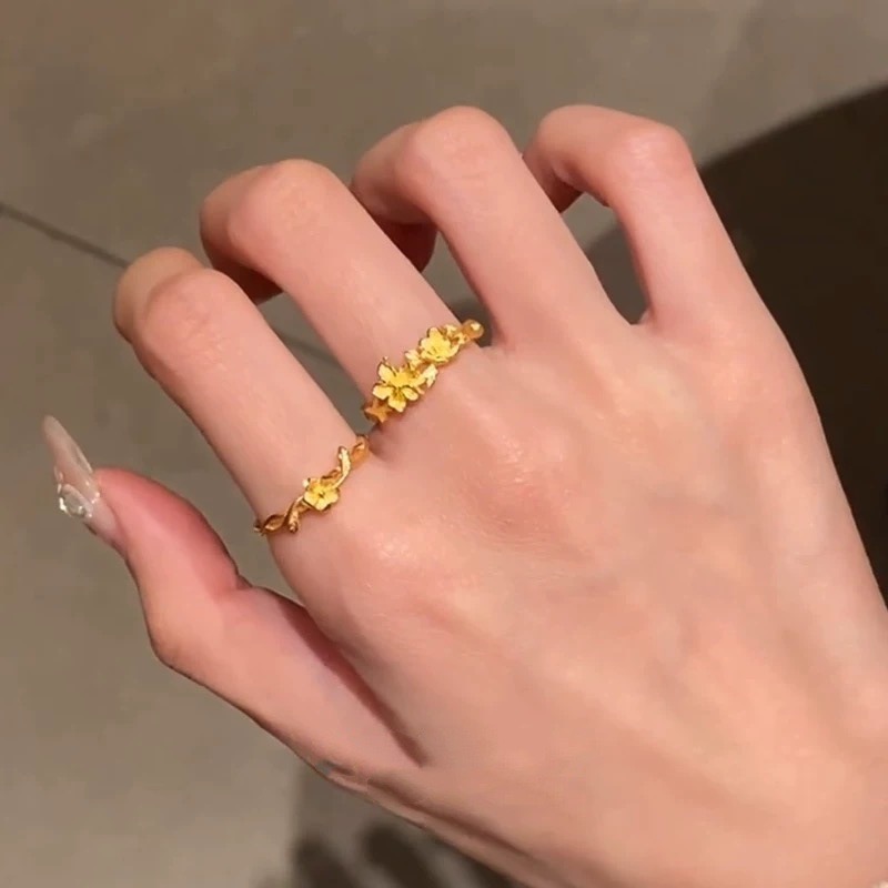 合金戒指 缠绕小桃花 蝶恋花戒指 新款复古高级感轻奢戒指