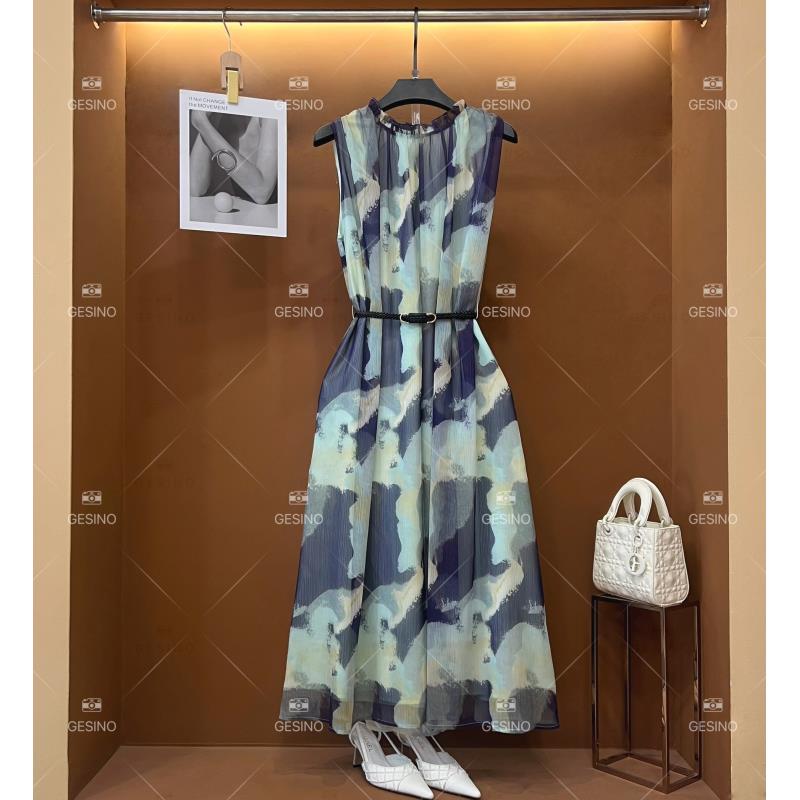 【秀】夏季新款复古时尚百搭印花无袖连衣裙 H-076