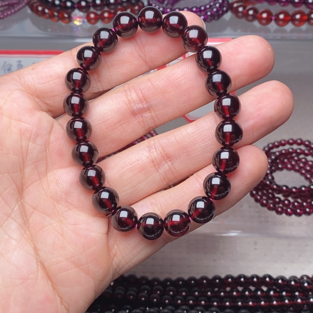 石榴石未镶嵌手链卡9高品质全净体酒红