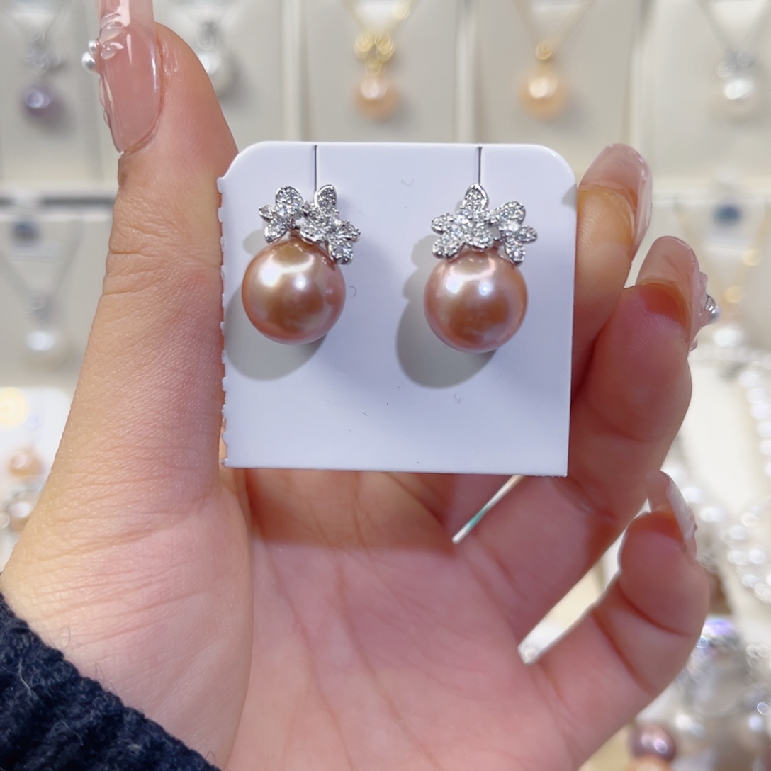 银S925镶嵌淡水珍珠耳饰