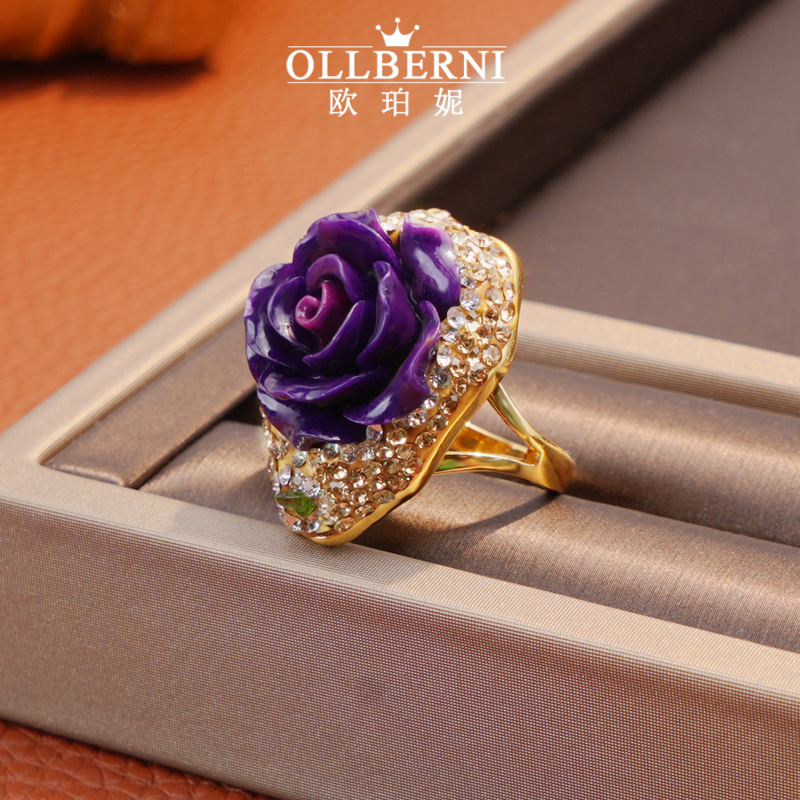 铜合金戒指 时尚手工气质轻奢复古紫色百搭简约指环镶嵌戒指-1054