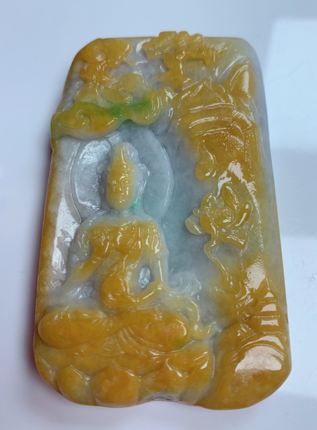 天然翡翠A货大件厚装观音吊坠一件