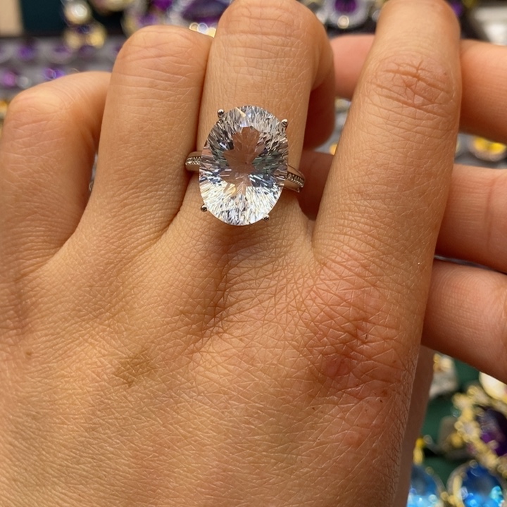 水晶戒指银S925镶嵌天然水晶戒指