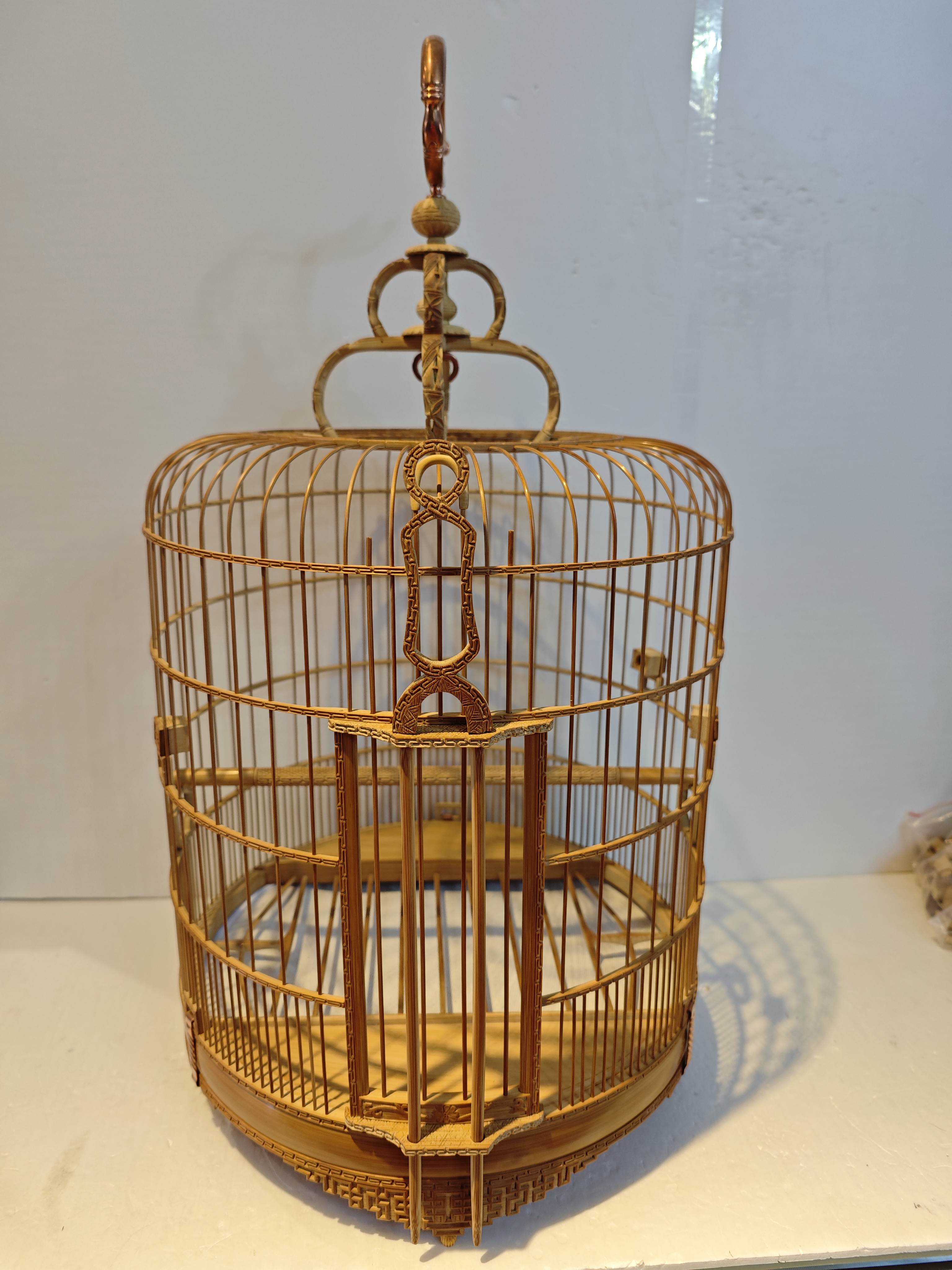 精工万字纯手工雕刻直径34净高38吱喳鸟笼细节精致
