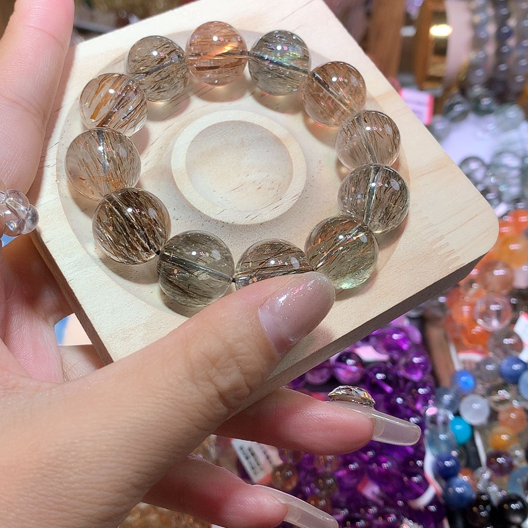 水晶手串未镶嵌黑金超15mm