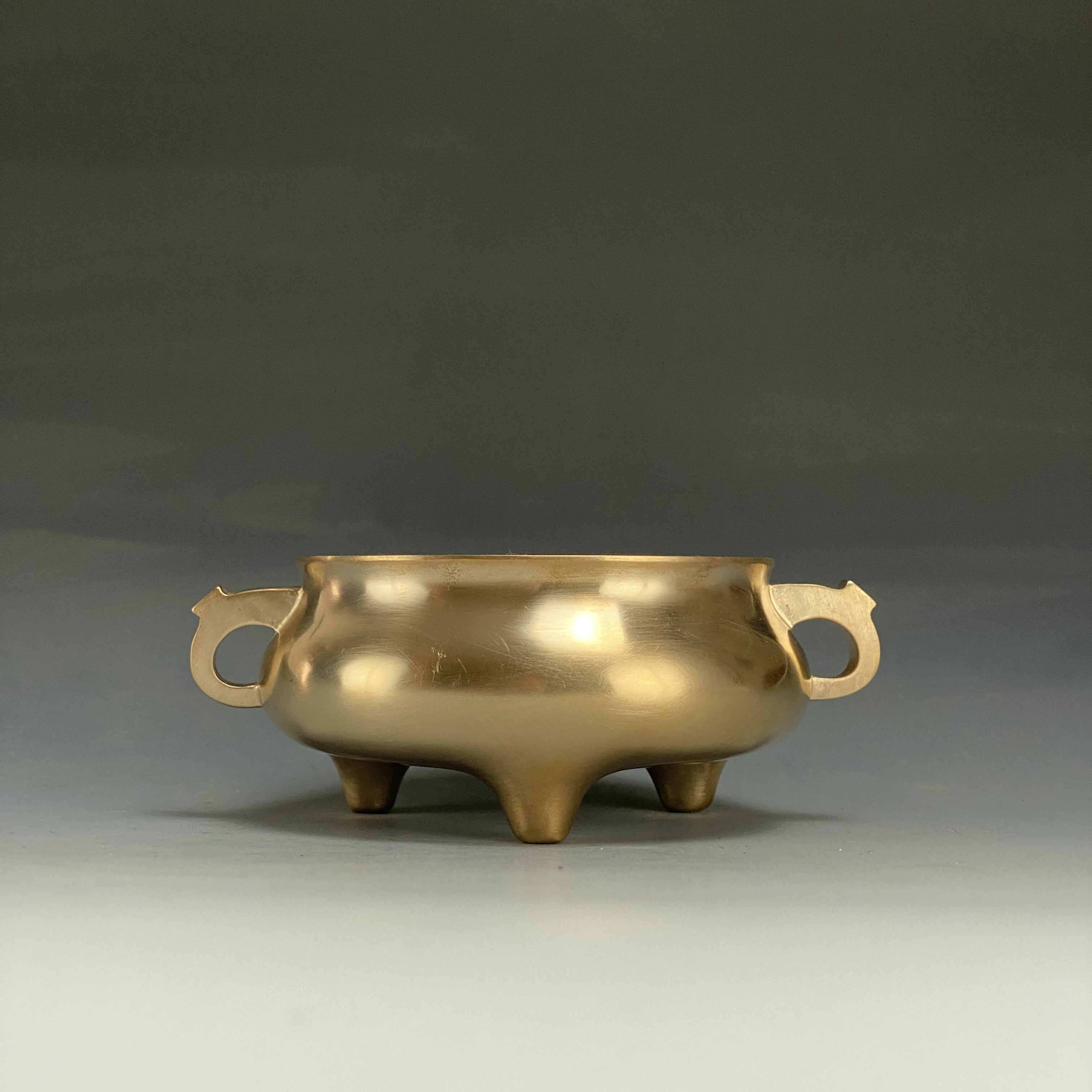 伴庐香堂周月康小号板耳押经炉经典铜香炉香薰炉陈设佳口径8.6cm