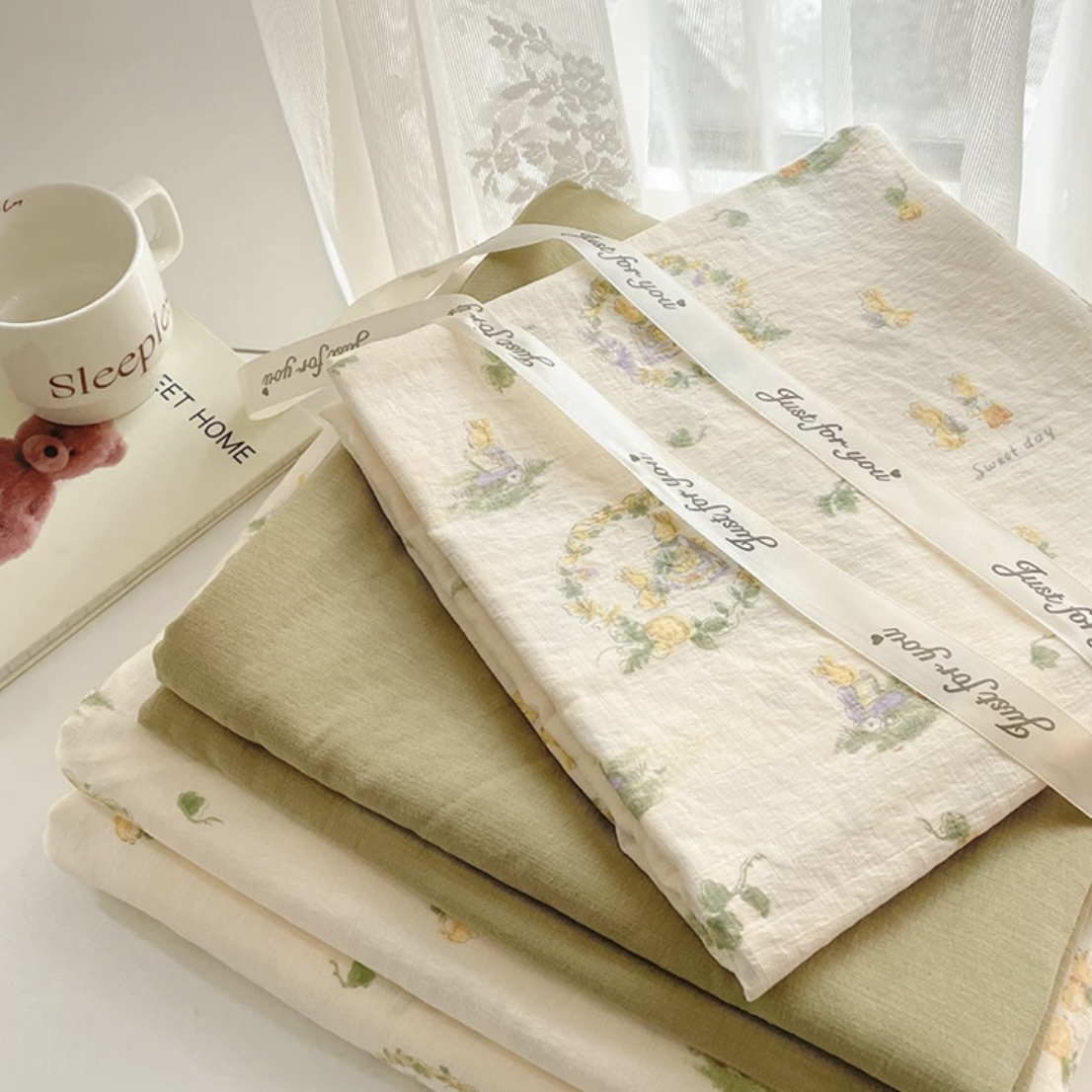 【欢喜兔四件套】四季柔软ins风针织双层纱法式四件套