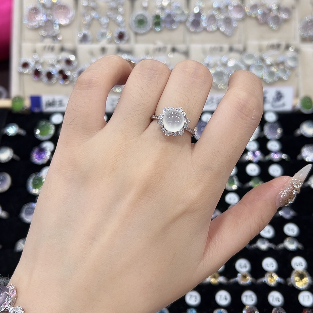 蛇纹石玉银S925镶嵌戒指