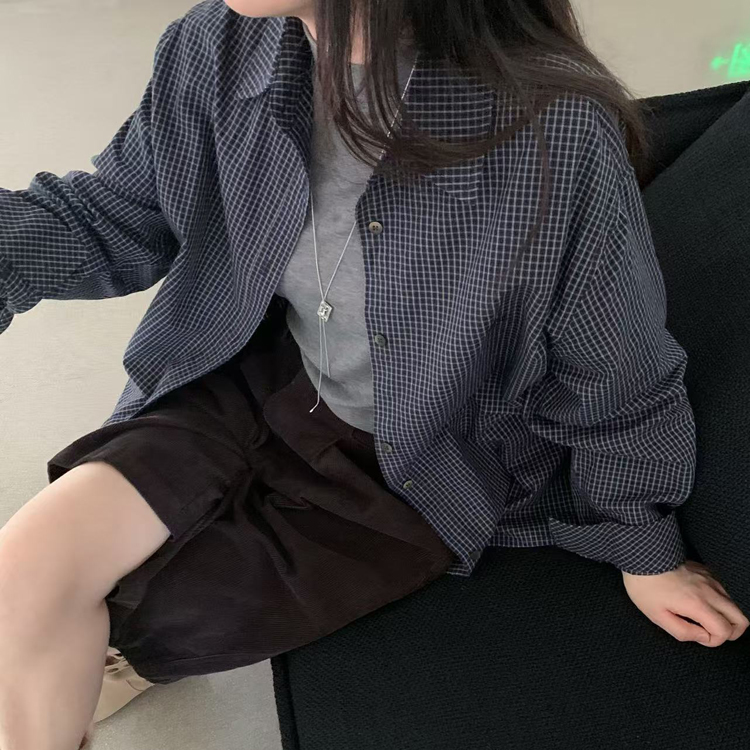 top.yuelan约澜6771格子长袖衬衫女2025秋季宽松休闲显瘦全棉衬衣