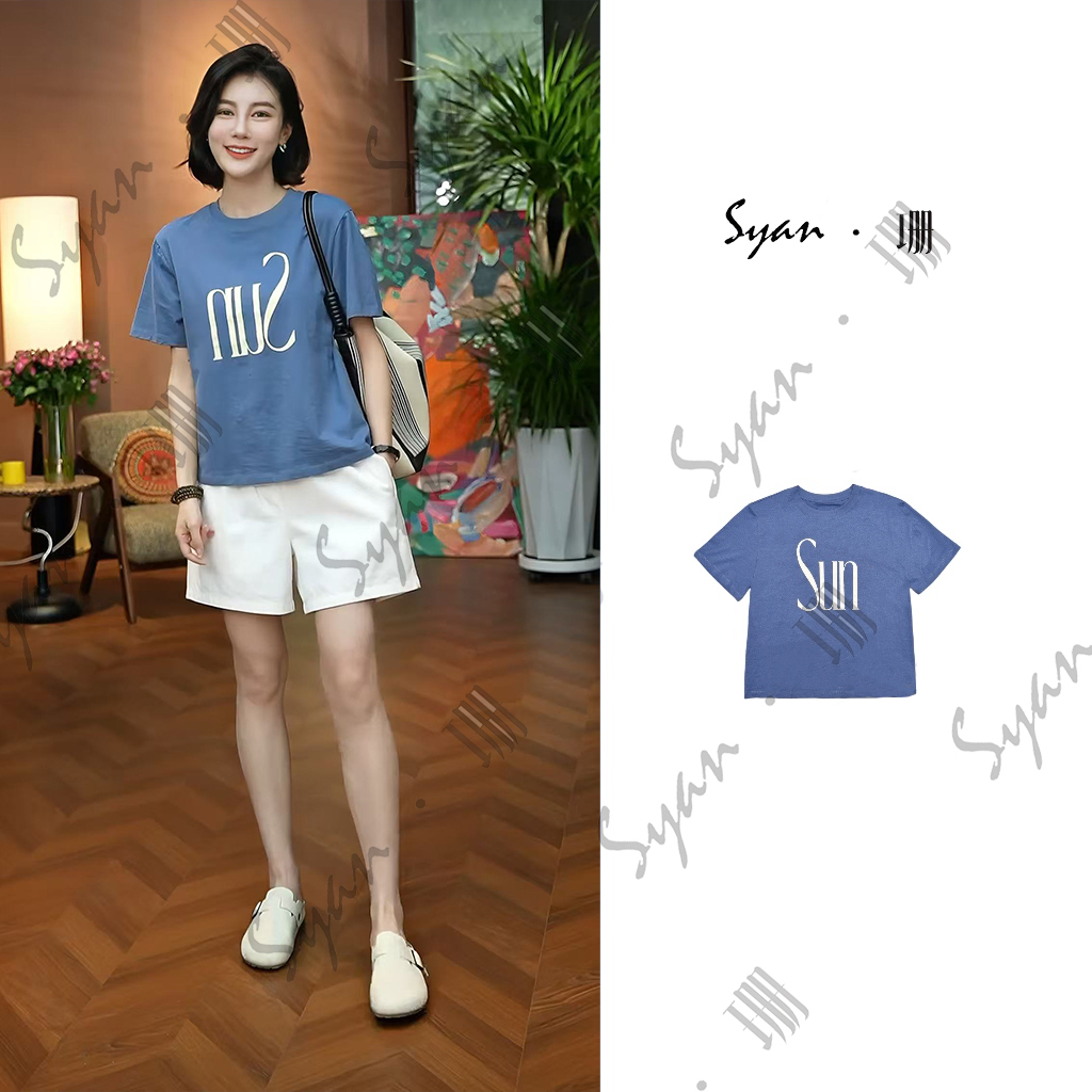 Syan【江南春】2025春夏季新款时尚百搭休闲印花圆领T恤