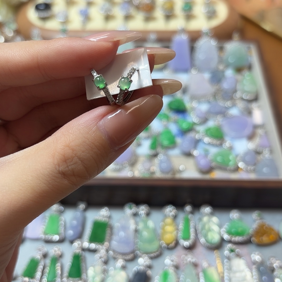 翡翠银S925镶嵌耳环